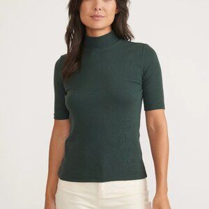 Marine Layer Lexi Rib 3/4 Sleeve Mockneck Top - Green - M